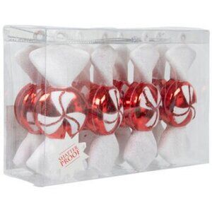 Red And White Peppermint Candy Ornaments Christmas Decorations 8 Count